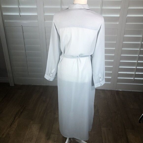Soft Surroundings Pale Gray Sheer Chiffon Button Up Duster Dress PS Collared Tie - Picture 9 of 12
